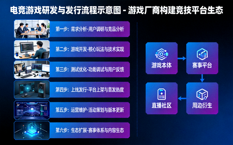 电竞游戏研发与发行流程示意图 - 游戏厂商构建竞技平台生态