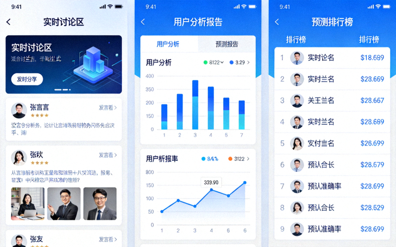 爱游戏体育社区互动界面展示 - 实时讨论区、用户分析报告和预测排行榜功能