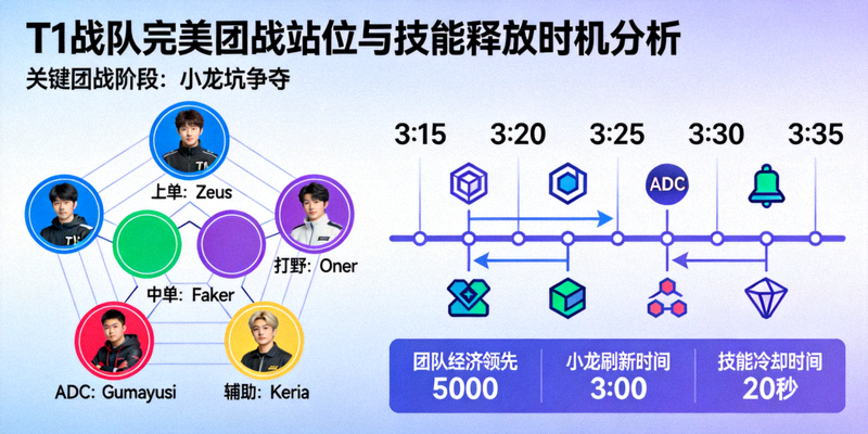 电竞比赛关键团战示意图 - T1战队完美团战站位与技能释放时机分析