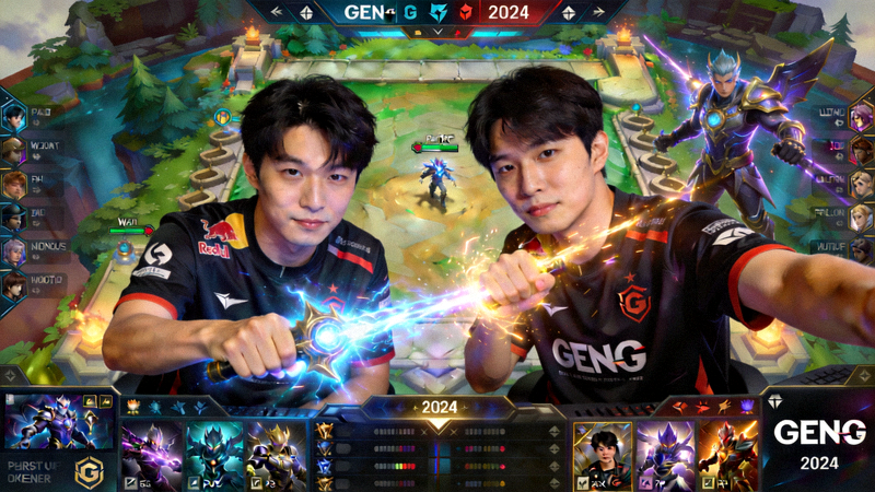 GEN.G战队2024赛季阵容比赛画面 - Chovy与Peanut的中野组合