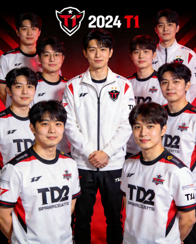 T1战队2024赛季阵容合影 - Faker领衔的卫冕冠军队伍