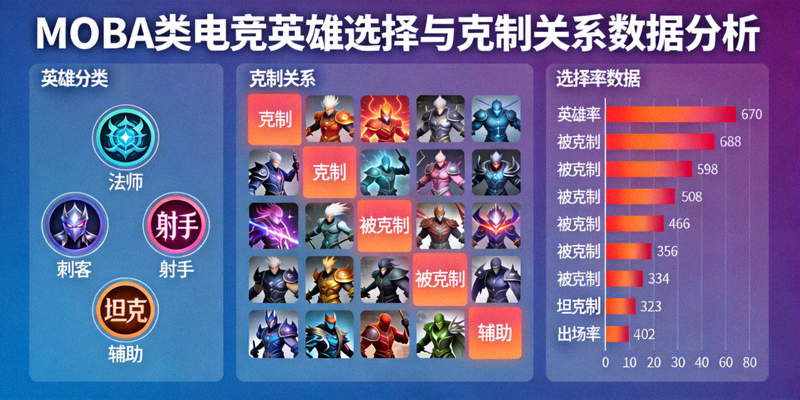 MOBA类电竞项目英雄选择与克制关系数据分析图表