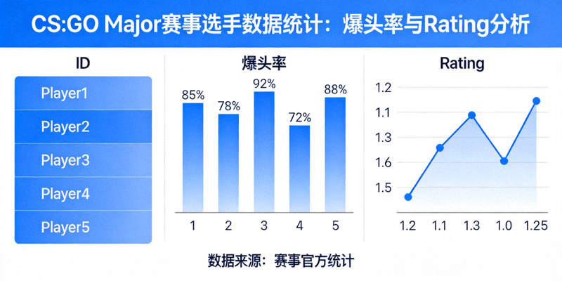 CS:GO Major赛事选手数据统计图表 - 爆头率与Rating分析