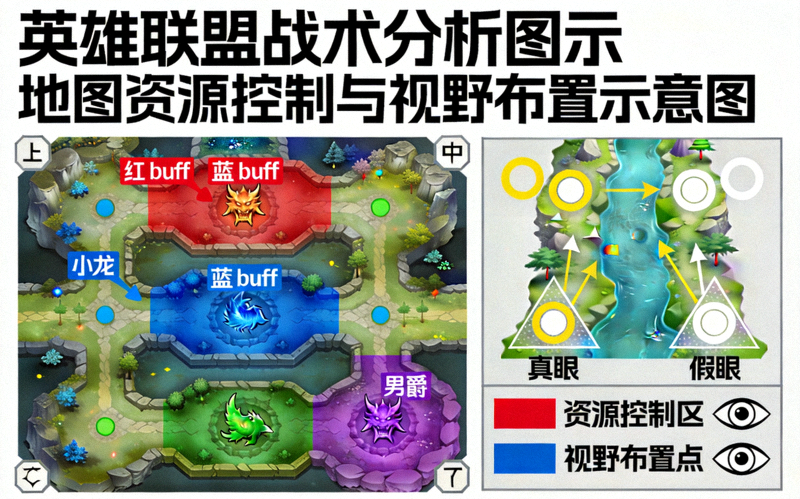 英雄联盟战术分析图示 - 地图资源控制与视野布置示意图