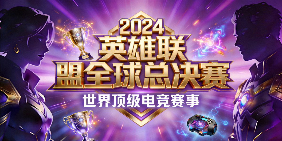 2024英雄联盟全球总决赛官方宣传横幅 - 电竞世界顶级赛事视觉图