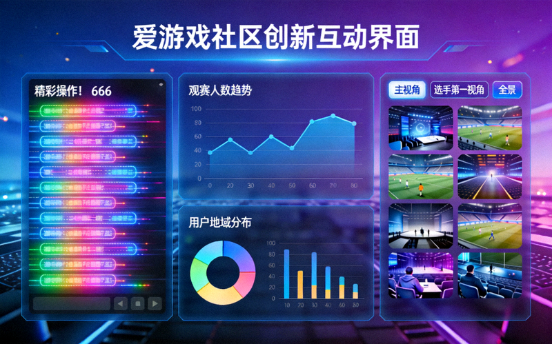 爱游戏社区创新互动界面展示 - 实时弹幕、数据可视化与多视角观赛功能