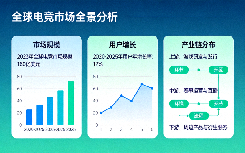 全球电竞市场全景分析图表 - 展示市场规模、用户增长与产业链分布